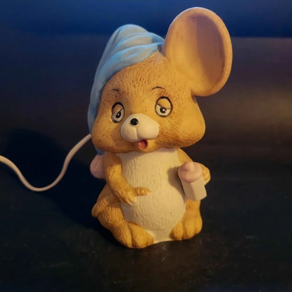 Vtg Ceramic Josef Originals Sleepy Mouse Night Light With Candlestick 